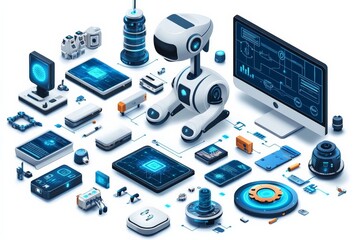 Leinwandbilder - Exploring futuristic technology with robotic components and digital devices in a modern workspace