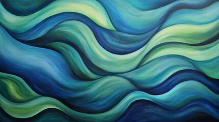 Fototapete - An artistic close-up of flowing, curved lines in shades of blue and green, intertwining and creating a sense of fluidity against a soft gradient background
