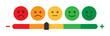 © Kingwardobe - Rating emoji set with increase and decrease slider indicator with bad, poor, average, good and excellent level for customer feedback vector illustration. Rating emoji with slider