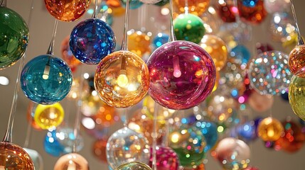 Wall Mural - A dynamic explosion of colorful glossy spheres suspended in mid-air.