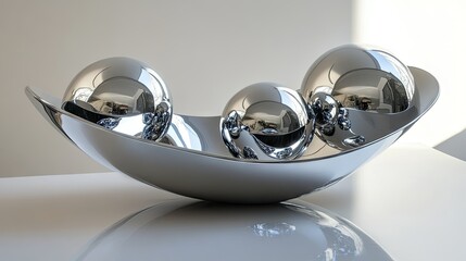 Wall Mural - A futuristic design with chrome-like spheres casting reflections onto a sleek surface.