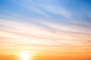 Wall Mural - sky,sunset, beautiful , luxury soft gradient orange gold clouds and sunlight on the blue sky perfect