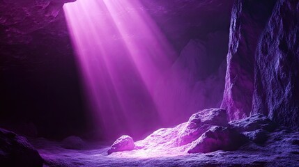 Wall Mural - A futuristic sci-fi scene with neon spotlights breaking through an ominous dark space.