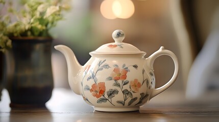 Wall Mural - A delicate porcelain teapot with a floral design