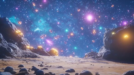 Wall Mural - Cosmic Landscape with Stars and Colorful Nebula Effects