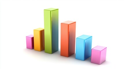 Aufkleber - A D bar chart with vibrant bars in varying heights, placed on a white background with clean shadows and labels, perfect for visualizing business or financial data.