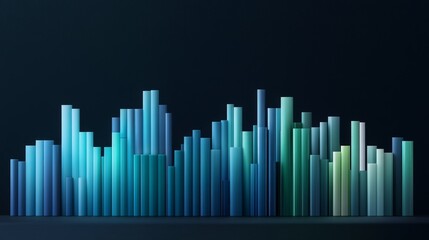 Fototapete - A D bar graph in cool blues and greens on a dark background with soft lighting from above, creating a sophisticated, data-centric visual