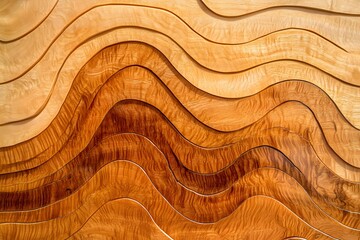 Wall Mural - Abstract Wooden Wave Pattern Texture Background Warm Brown and Golden Hues Layered Wood Design