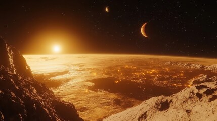 Wall Mural - Vast Cosmic Landscape with Two Planets and Stellar Background