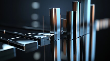 Aufkleber - A D financial bar graph with metallic bars, representing revenue comparison between different companies, placed on a reflective surface with a sleek black background.