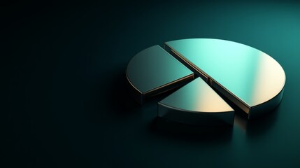 Fototapete - A D financial pie chart with metallic segments, casting shadows on a dark background, creating a modern, professional data visualization