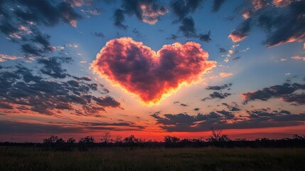 Wall Mural - a glowing heart-shaped cloud reflecting pink hues at sunrise.