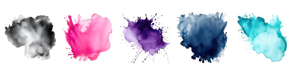 Wall Mural - colorful set of watercolor splash stains isolated on white or transparent png