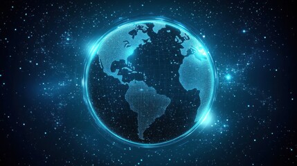 Wall Mural - Digital Earth Globe with Starry Background and Neon Effect