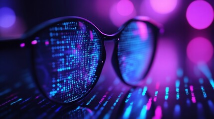 Cybersecurity: Digital World Reflected in Glasses