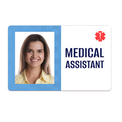 Wall Mural - Medical assistant badge with photo of woman on white background