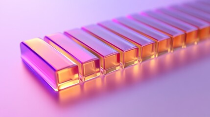 Poster - A clear D bar graph with metallic bars and gradient colors, arranged on a white reflective surface, creating a clean, professional aesthetic