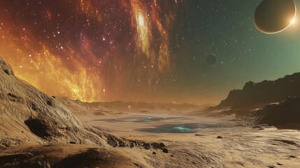 Wall Mural - Breathtaking Alien Landscape with Planets and Starry Night Sky