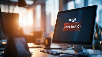 404 Error: Page Not Found on Desktop Computer Screen in Modern Office Setting