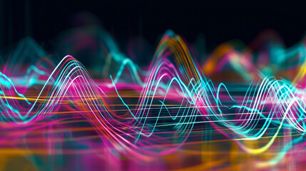 Wall Mural - Abstract neon pink and blue high speed light waves on a black background