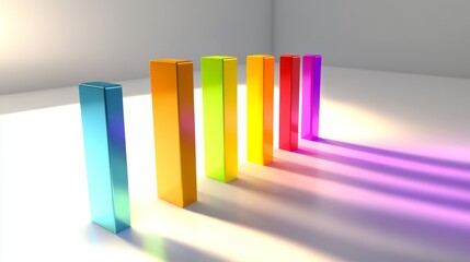 Poster - A colorful D bar chart with tall, polished bars on a white background, with each bar casting soft shadows for a vibrant, modern effect