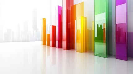 Poster - A colorful D bar chart with tall, polished bars on a white background, with each bar casting soft shadows for a vibrant, modern effect