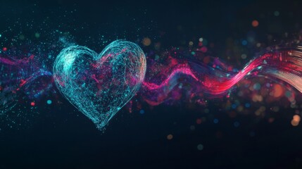 Poster - A conceptual graphic showing a heart wave merging with sound waves, illustrating the connection between heartbeats and sound in a creative visual