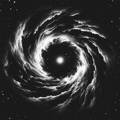 Leinwandbilder - Cosmic supernova explosion forming a new galaxy in deep space with swirling dust and gas clouds forming a spiral nebula. Starburst nebula in stippling style. Dotwork. Pointillism. Dots shading. Vector
