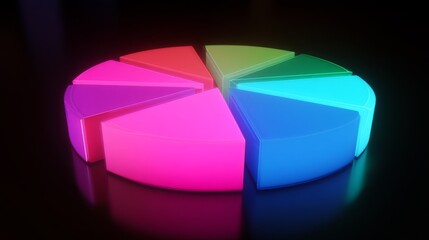 Aufkleber - A digital-style pie chart in neon colors, with sections in pink, blue, and green, glowing against a black background for a high-tech finance look