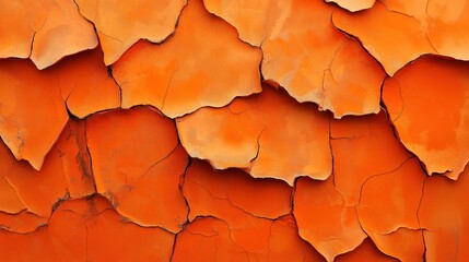 Wall Mural - Cracked terracotta orange texture with peeling layers and aged surface