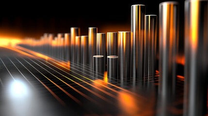 Poster - A dynamic D bar graph on a black background, with sleek metal bars, a glowing grid, and a futuristic feel, perfect for illustrating progress or trends.