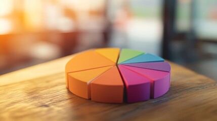 Fototapete - A dynamic financial pie chart with bright, segmented slices showing business income allocation, overlaid on a blurred stock market graph for a high-tech feel.