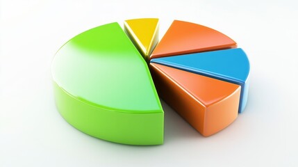 Aufkleber - A financial pie chart with green, blue, and orange segments, clearly illustrating budget allocation, set against a white background with subtle financial icons.