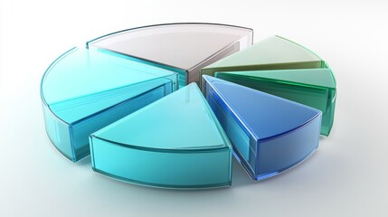 Leinwandbilder - A financial pie chart with transparent D slices in blue and green hues, displayed on a light background, with each slice slightly separated for emphasis