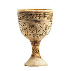 An intricately carved medieval goblet made entirely from bone, featuring primitive engravings and a weathered finish. A unique relic of ancient craftsmanship.