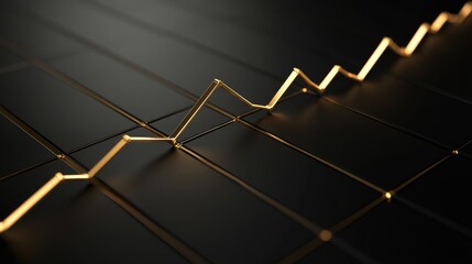 Poster - A glowing line chart with a golden line trending upward, set on a textured black background for a sense of luxury and financial growth