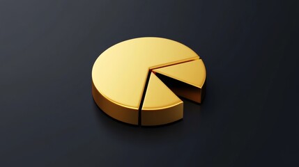 Poster - A golden pie chart with sleek metallic segments, set on a dark gradient background, representing investment proportions in gold