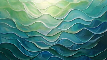 Leinwandbilder - A layered abstract background with soft waves of green and blue tones, creating a tranquil, ocean-inspired texture with a sense of depth
