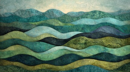 Poster - A layered abstract background with soft waves of green and blue tones, creating a tranquil, ocean-inspired texture with a sense of depth