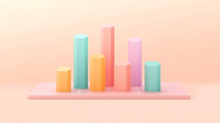 Poster - A minimalist D bar graph with pastel-colored bars rising from a flat surface, with subtle shadows and axis labels, symbolizing smooth growth trends.