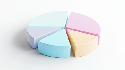 Fototapete - A minimalist D pie chart with pastel-colored slices, smoothly separated to reveal individual sections, placed on a clean white background.