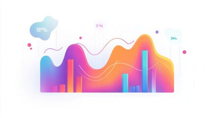 Wall Mural - A modern combination chart displaying both line and bar graphs for comprehensive financial analysis, arranged on a clean white background for clarity