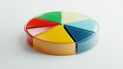 Fototapete - A modern pie chart with colorful slices set on a light gradient background, with slight D effects and reflections for a polished financial aesthetic