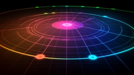 Aufkleber - A radar chart in neon colors on a dark grid background, with lines and points showing data intersections, creating a modern tech feel