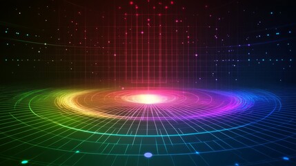 Aufkleber - A radar chart in neon colors on a dark grid background, with lines and points showing data intersections, creating a modern tech feel