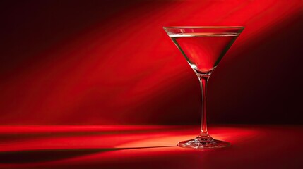 Canvas Print - A sleek martini glass filled with a clear cocktail, standing on a bold red background with dramatic lighting.