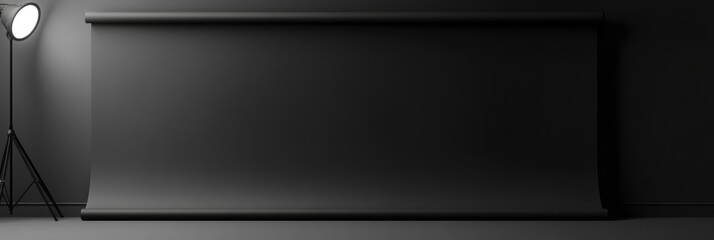 Wall Mural - black roll up banner on a grey background with light