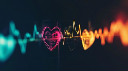 Poster - A series of heart waveforms depicted in different colors, symbolizing various emotional states, displayed on a dark background for a striking contrast