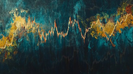 Aufkleber - A sleek candlestick chart in metallic colors showcasing stock market fluctuations, set against a dark background with soft lighting for an upscale feel