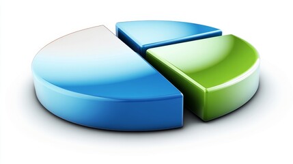 Fototapete - A sleek financial pie chart with colorful segments in shades of blue and green, set against a white background, showcasing clean lines and sharp details